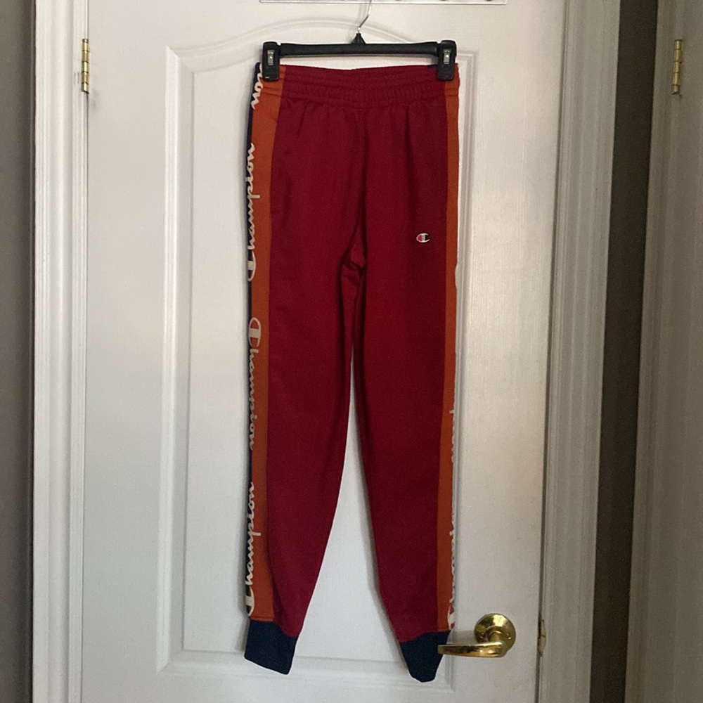 Champion Red Jogger pants track orange blue logo stripe - Picture 2 of 8